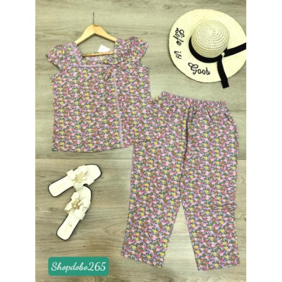 Đồ bộ nữ,đồ ngủ mặc nhà lửng 9 tấc vải lụa họa BL 123 tiết hoa nhí size 45-57kg.