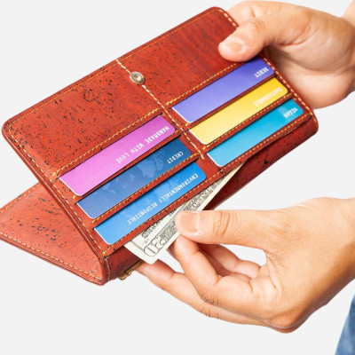 Ví nữ dạng mỏng Slim Wallet gập bấm cúc - HGcork Corkor  CK274 - Nhiều màu - Vật liệu 100% da cork thực vật thuần chay từ vỏ cây sồi Bồ Đào Nha, Siêu bền, Chống cháy, Chống mốc, Chống thấm nước, Thân thiện với môi trường – Hàng chính hãng, Sản xuất Handma