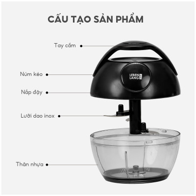 Dụng cụ xay tỏi ớt, thực phẩm Lebenlang LBL3777, 170ml, lưỡi dao 3 cánh sắc bén, dây kéo rút tiện lợi - hàng chính hãng