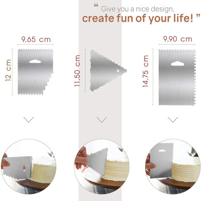 Bộ 3 miếng dao chà láng, vét bột, tạo vân bánh kem