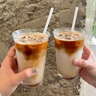 Cốc thuỷ tinh chịu nhiệt miệng loe phong cách Hàn - Uống cafe, trà, nước ép, decor