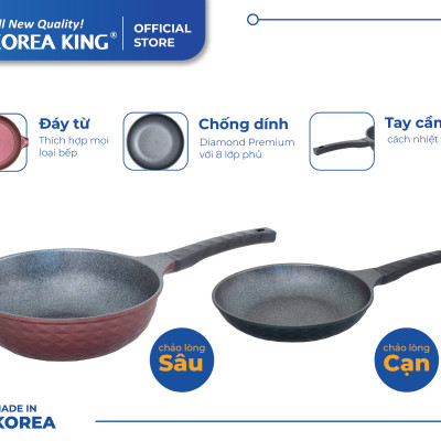 Combo 2 chảo sâu, cạn Diamond Premium Korea King(1 Chảo cạn 20cm và 1 Chảo sâu 28cm)-Hàng chính hãng