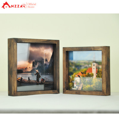 Khung ảnh gỗ để bàn anzzar nhiều kích thước màu nâu rustic gỗ thông nhập khẩu trang trí nhà cửa phong cách hiện đại KA-07