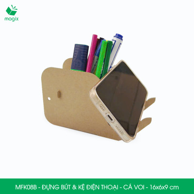 MFK08B - Đựng bút & kệ điện thoại bằng giấy carton - Hộp bút kiểu dáng Cá voi - 16x6x9 cm