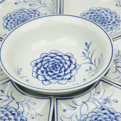 Bộ Đồ Ăn Hoa Mặt Trời Bát Tràng Men Ngọc -Khử Chì Và Kim Loại Nặng - Hoa Phù Dung Vẽ Tay-55cm