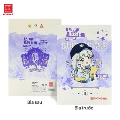 Vở Hồng Hà 72 trang kẻ ngang 7mm gáy ghim Sao mai Live Music 1693 định lượng 55 - 57gsm độ trắng 84% ISO Khổ vở 170 x 240mm (khổ nhỏ)