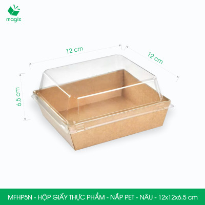 MFHP5N - 12x12x6.5 cm - 50 hộp giấy nắp PET kraft nâu đựng thực phẩm, thức ăn mang đi