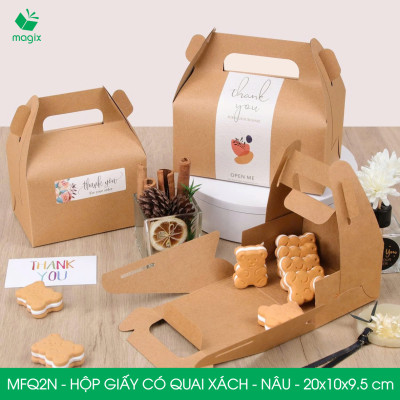 MFQ2N - 20x10x10 cm - 100 hộp giấy kraft có quai xách - Hộp đựng bánh ngọt, hộp quà tặng handmade