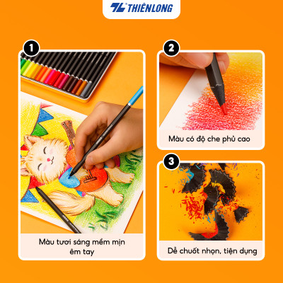 Bút chì 12/24 màu Black Wood Colored Pencils - Thiên Long Colokit - Thân gỗ Linden cao cấp Màu sắc tươi sáng
