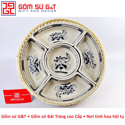Khay mứt tết vẽ hoa sen Gốm Sứ G&T