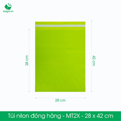 MT2X - 28x42 cm - Túi nilon gói hàng - 100 túi niêm phong đóng hàng màu xanh lá mạ