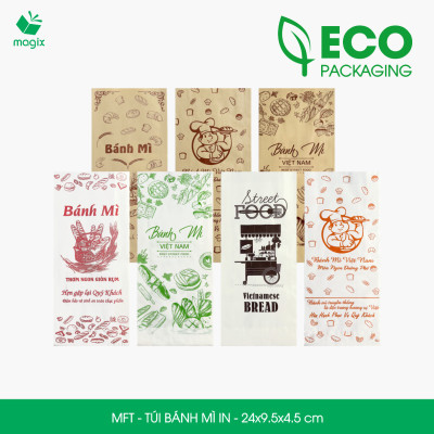 Combo 100 Túi bánh mì in - 24x9.5x4.5 cm - In sẵn họa tiết nhiều mẫu - Bao bánh mì Túi giấy thực phẩm an toàn