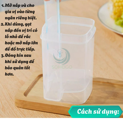 Hũ Gia Vị Đa Năng 3 Ngăn Nắp Gạt Thông Minh- Lọ Đựng Gia Vị Mini Đa Dụng Chia Ngăn- Hộp Đựng Muối, Đường, Tiêu 3 Trong 1- Hũ Gia Vị Nắp Đậy Tiện Dụng Có Lỗ Rắc