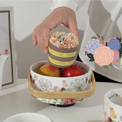 Rổ đựng sứ có tay cầm Mùa Xuân Vintage Hàng chính hãng