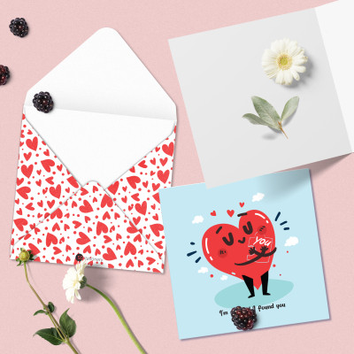 Set 5 thiệp tình yêu Valentine SDstationery Love Hearts, minh họa cặp đôi trái tim dễ thương vui nhộn, khổ vuông 12x12cm
