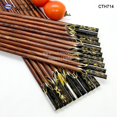 Đũa gỗ Cẩm Lai - đầu đũa cẩn 3D chìm - Rồng/Cá/Trúc (10 đôi/Hộp) CTH714 - Sang trọng trên bàn ăn