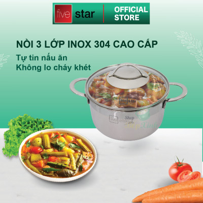 Bộ nồi chảo chống dính sâu lòng tổ ong 3 lớp đáy liền inox 304 Fivestar Plus quai oval nắp kính , tặng 1 sạn inox