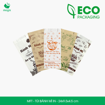 Combo 100 Túi bánh mì in - 24x9.5x4.5 cm - In sẵn họa tiết nhiều mẫu - Bao bánh mì Túi giấy thực phẩm an toàn