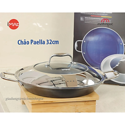 [Hàng chính hãng-iMat] Chảo đa năng iMat Hybrid Paella size đại 32cm,chống dính Ceramic lòng xanh