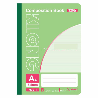 Sổ kẻ ngang may dán gáy Composition book KLONG A4 320 trang 58/92; MS: 311