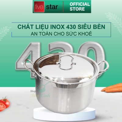 Nồi inox 3 đáy inox 430 cao cấp FiveStar Standard N28-3D bếp từ nắp inox ( 28cm)