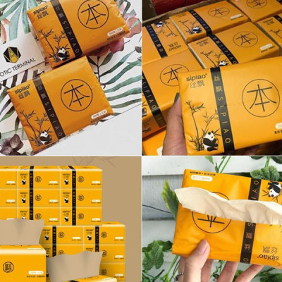 COMBO 5 HỘP GIẤY ĂN THAN TRE SIÊU DAI GẤU TRÚC SIPIAO  - AN TOÀN KHÔNG TẨY TRẮNG SIÊU MỊN