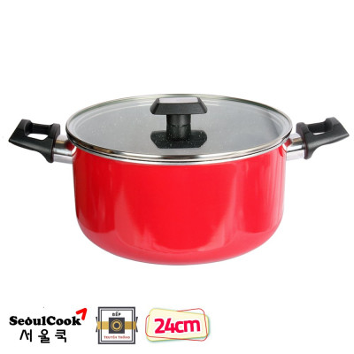 Combo 3 món cao cấp Hàn Quốc, bộ 2 nồi chống dính vân đá Kimscook , quai chống nóng, nắp kính cường lực viền inox (size 20-24 cm) và Chảo đúc chống dính vân đá Ecoramic sâu lòng (E) 26 cm, dùng bếp gas, hồng ngoại, ... - Hàng chính hãng
