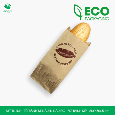 MFT1N1NN - 24x9.5x4.5 cm - 200 Túi bánh mì Nâu, in sẵn họa tiết XE BÁNH MÌ - Bao bánh mì Túi giấy thực phẩm an toàn