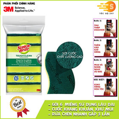 Gói 6 miếng rửa chén 2 mặt kháng khuẩn chống trầy Scotch-Brite 3M SB-MUTG6 - đa năng, 3 tác động làm sạch, độ bền cao, công nghệ độc quyền