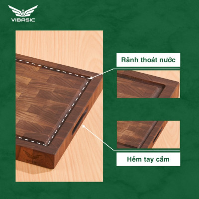 Thớt gỗ óc chó Vibasic kích thước 35x25x2.7, dùng để cắt thái thực phẩm, kèm hộp quà tặng cao cấp - Hàng chính hãng Bộ Quốc Phòng