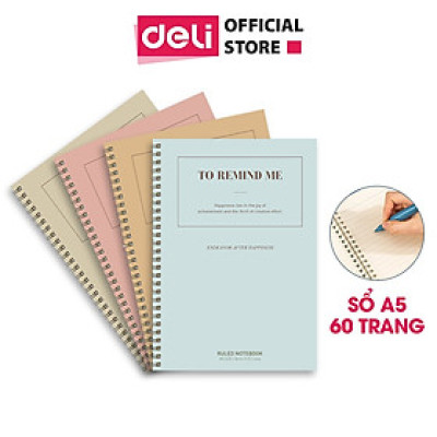 Sổ tay ghi chép A5 gáy xoắn 60 trang Deli - Kẻ ngang - Màu ngẫu nhiên - LA560-01