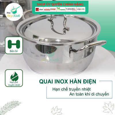 Bộ Nồi Inox 3 Đáy Từ Fivestar Standard FSB50002 5 chiếc nắp kính ( tặng 2 vá canh )