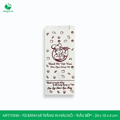 MFT1T3NN - 24x10x4 cm - 100 Túi bánh mì Trắng, in sẵn họa tiết ĐẦU BẾP - Bao bánh mì Túi giấy thực phẩm an toàn
