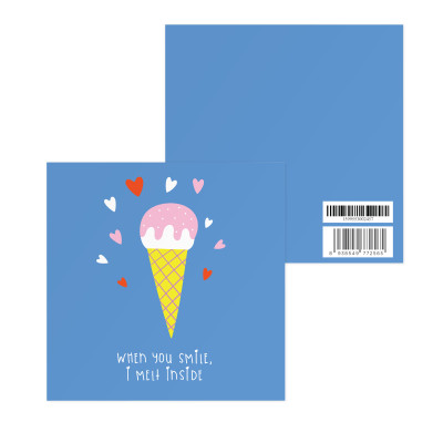 Thiệp tình yêu, Valentine, tỏ tình, SDstationery I Melt Inside, hình cây kem ngọt ngào, vuông 12x12 cm