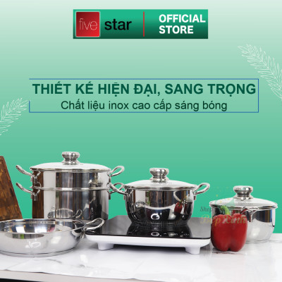 Bộ Nồi Chảo 3 Đáy Inox 430 Cao Cấp Fivestar Standard 6 món nắp kính , tặng 5 muỗng ăn