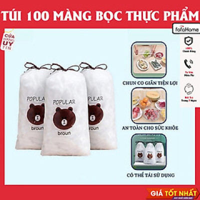 Túi 100 Màng Bọc Thực Phẩm Có Chun ,Túi Bọc Thực Phẩm Gấu Set 100 Màng Bọc Thực Phẩm Túi Gấu Màng Bọc Thực Phẩm PE Có Chun Bọc Đồ Ăn Co Giãn Tái Sử Dụng