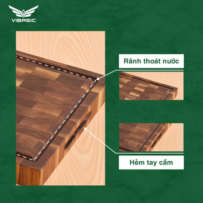 Thớt gỗ óc chó Vibasic kích thước 40x30x3.8cm, thái băm chặt đa năng, kèm hộp quà tặng cao cấp - Hàng chính hãng Bộ Quốc Phòng