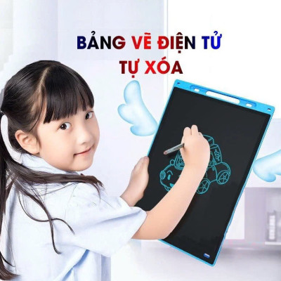 Bảng Viết Cảm Ứng Điện Tử 3D Đa Sắc 12 Inch Thông Minh Tự Xóa Dành Cho Bé - Bảng Vẽ Đồ Họa Bút Dạy Học LCD Xanh Dương