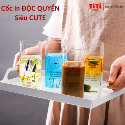 Ly thủy tinh vuông chịu nhiệt 400ML Cốc thủy tinh uống sinh tố sang chảnh cao cấp phong cách Vintage dễ thương