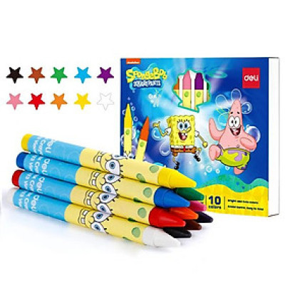 Hộp 10 Bút Sáp Màu - Hình Bọt Biển Spongebob - Deli EC219-10