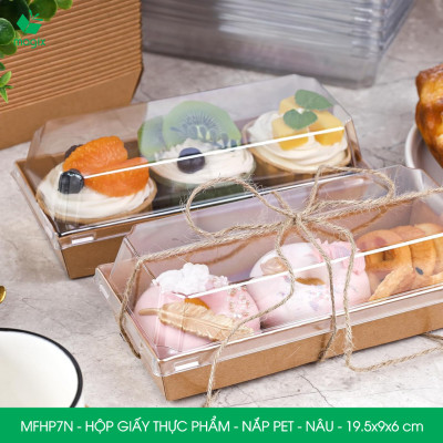 MFHP7N - 19.5x9x6 cm - 50 hộp giấy nắp PET kraft nâu đựng thực phẩm, thức ăn mang đi