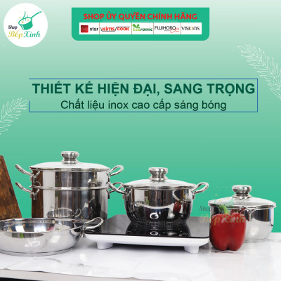 Bộ Nồi Inox 3 Đáy Từ Fivestar Standard FSB50002 5 chiếc nắp kính ( tặng 2 vá canh )