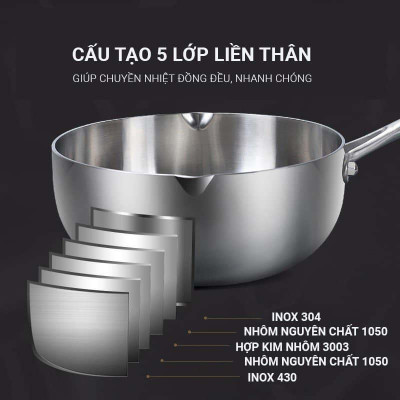 Chảo sâu lòng Inox 304 đúc liền khối 3 lớp miệng rót Kalpen Zenger 28cm, bảo hành 5 năm