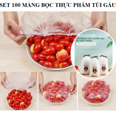Túi 100 Màng Bọc Thực Phẩm Có Chun ,Túi Bọc Thực Phẩm PE Có Chun Bọc Đồ Ăn Co Giãn Tái Sử Dụng