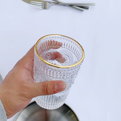 CỐC UỐNG NƯỚC THỦY TINH CHỊU NHIỆT CAO CẤP HOA VĂN TRÒN NỔI VIỀN VÀNG ( LẺ 1 CÁI DÀNH CHO KHÁCH BỊ VỠ MUA BỔ SUNG CHO ĐỦ BỘ ) - VD722