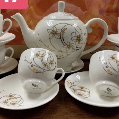 BỘ ẤM CHÉN PHA TRÀ  MẠN SỨ TRAWNGS HỌA TIẾT HOA BẠC ( GIAO NGẪU NHIÊN ) - ANTH252