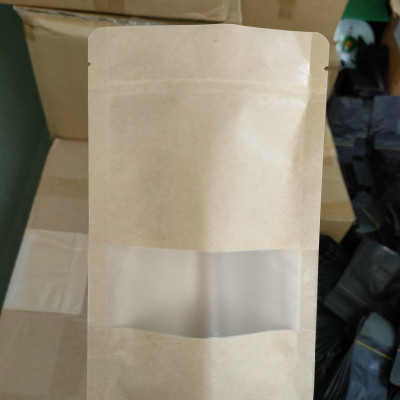 Túi giấy Kraft nâu zipper có cửa sổ  tràn viền 15x22 cm 1kg