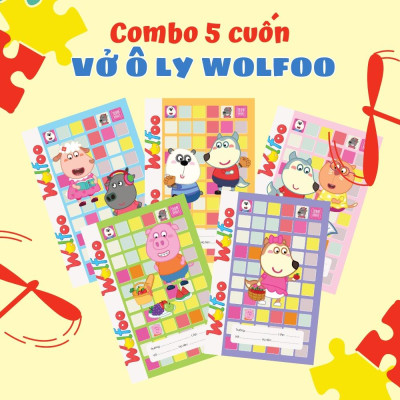 Combo 5 Cuốn Vở 48 Trang 4 Ô Ly WOLFOO