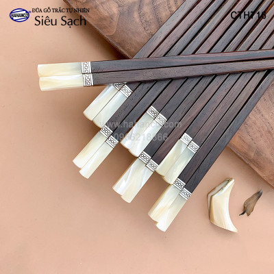 Đũa Trắc Việt Nam vuông đầu ốc viền Bạc hàng siêu cấp dành cho giới thượng lưu (10 đôi/hộp) CTH716TV - có thể làm quà biếu, tặng