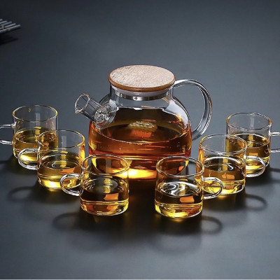 BỘ ẤM CHÉN PHA TRÀ THỦY TINH 1000ML KÈM ĐẾ CHÂM NẾN HÌNH TIM - VS112